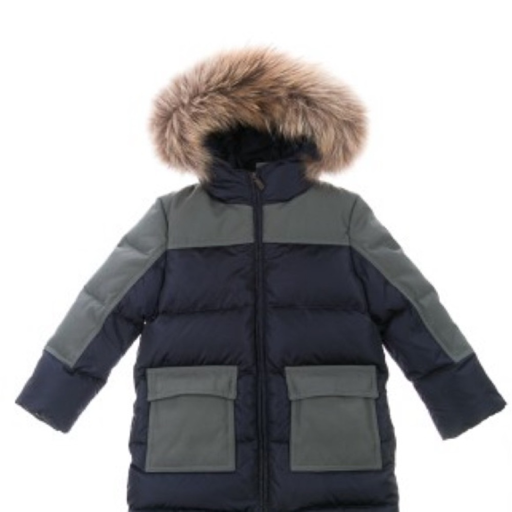 Il Gufo Navy and Gray Hooded Coat